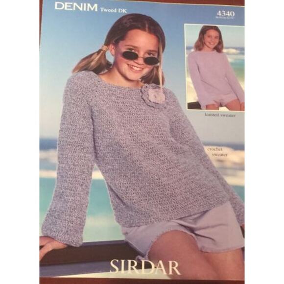 New Sirdar 4340 Denim Tweed Child Double Knitting and Crochet Sweater Pattern - Picture 2 of 2